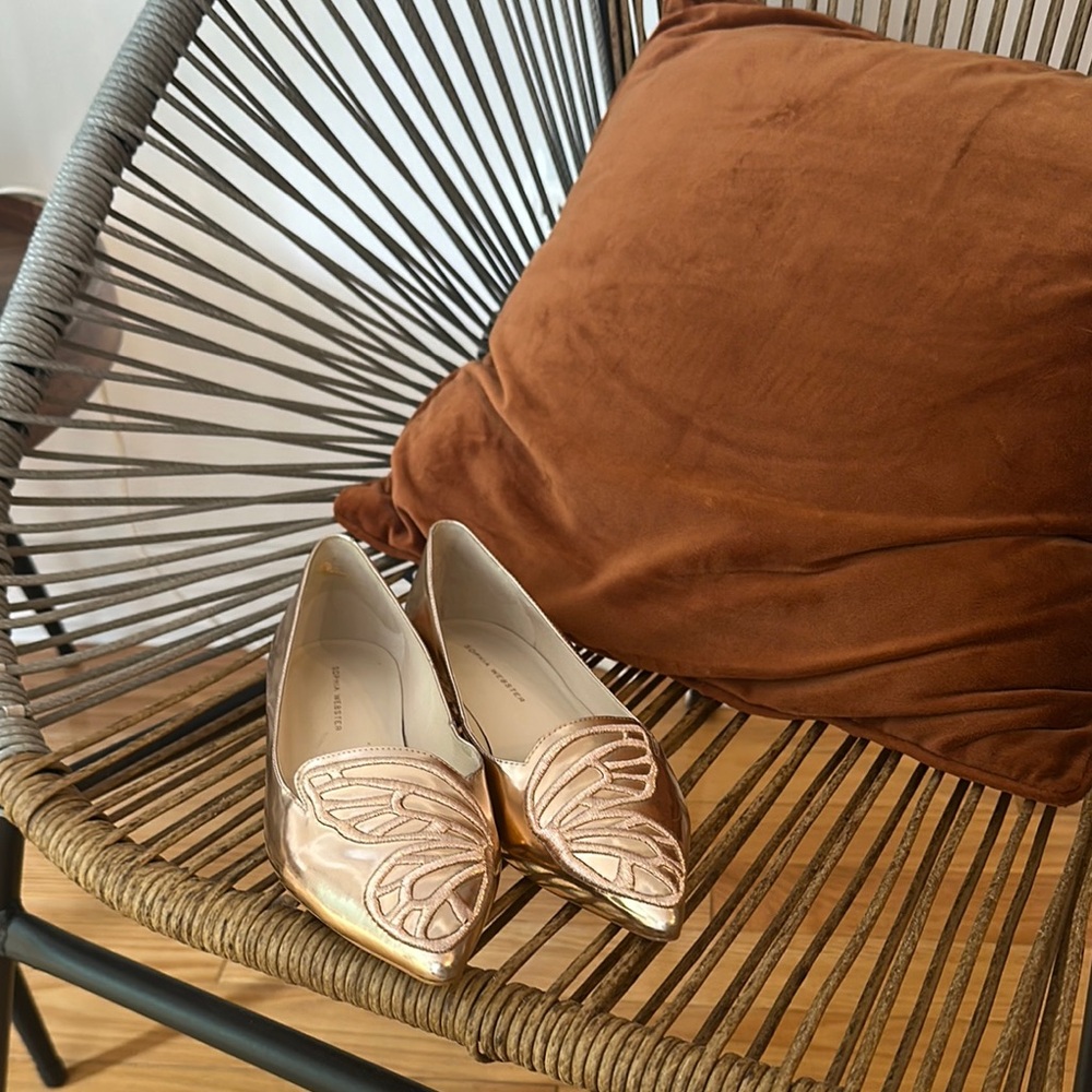 Sophia Webster Gold Flats with Perforated Design
